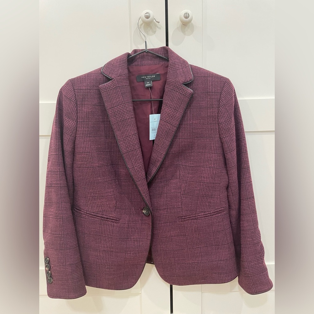 Ann Taylor Women's Burgundy Checkered Jacket